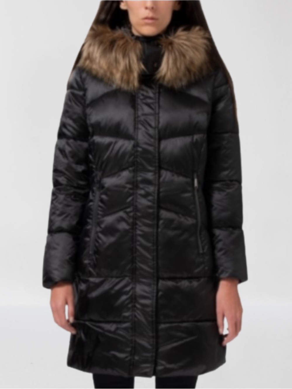 Sam Edelman Faux Fur Hooded Mid Length Puffer Coat